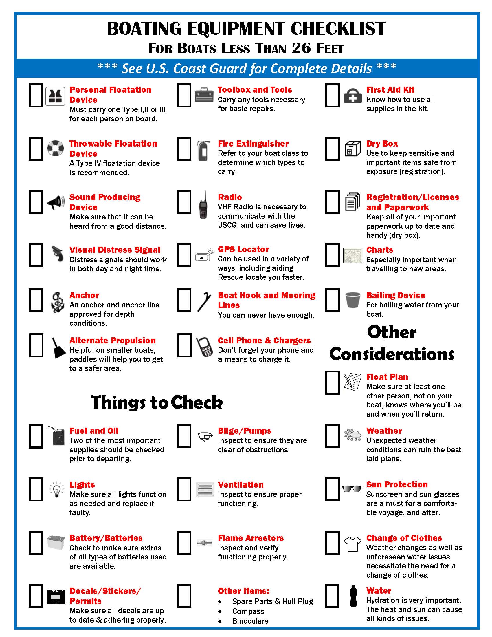 Boating Equipment Checklist for Boats Less Than 26 Feet
