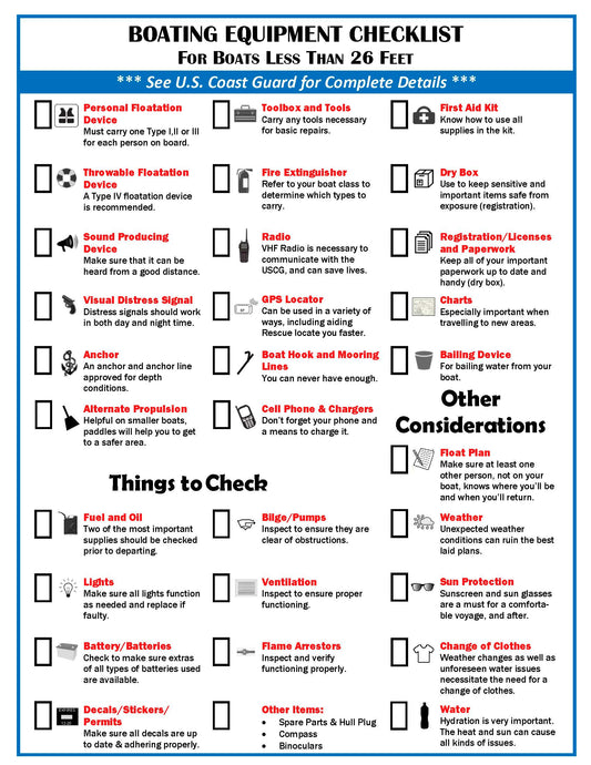 Boating Equipment Checklist for Boats Less Than 26 Feet