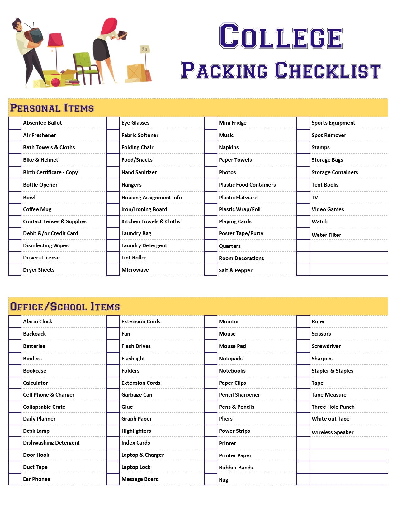 College Dorm Packing Checklist
