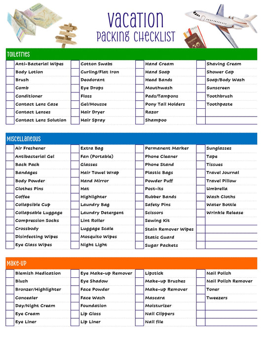Vacation Travel Packing List