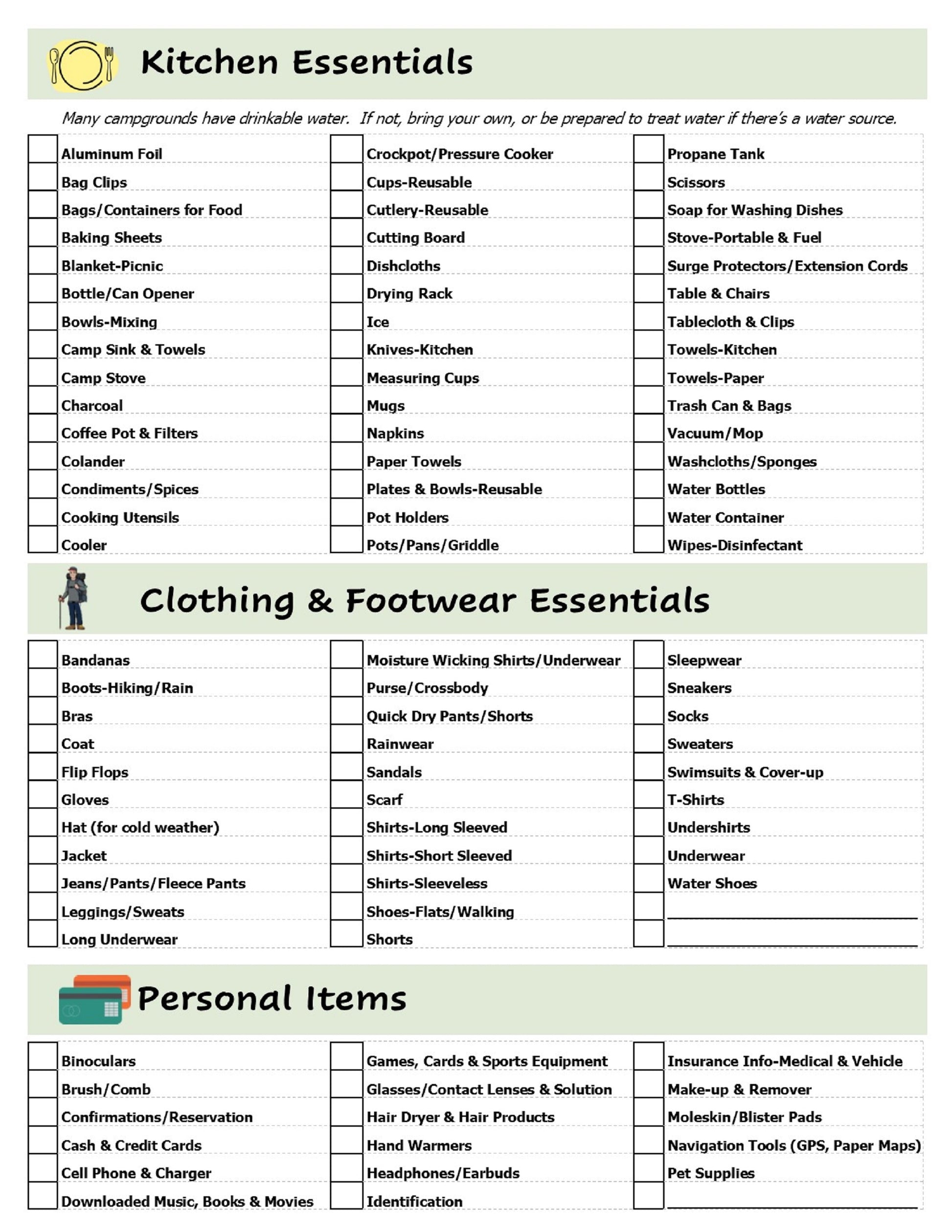 Camping Essentials Checklist