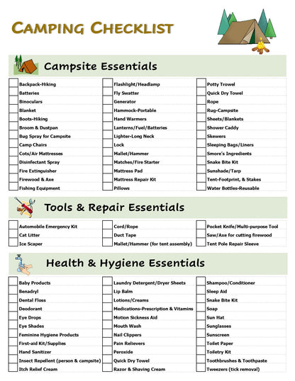 Camping Packing Checklist