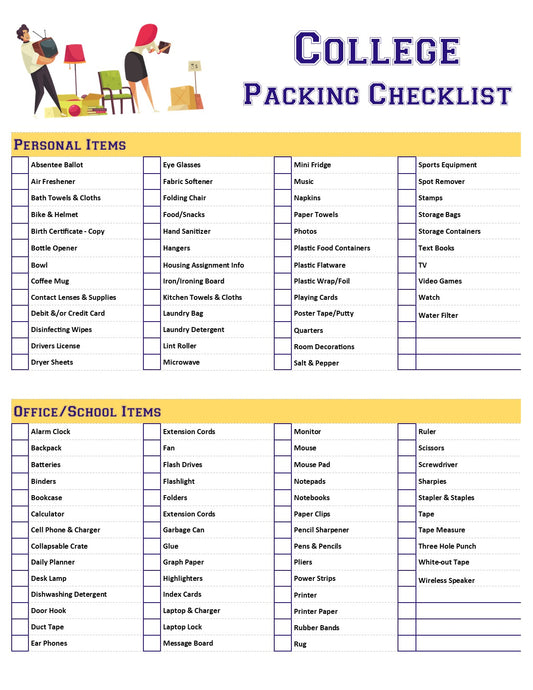 College Dorm Packing Checklist