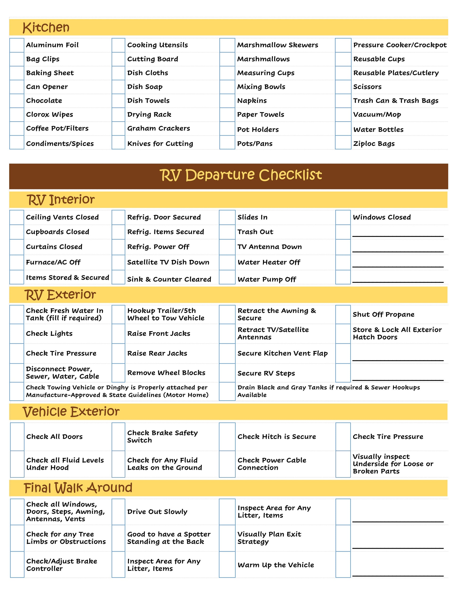 RV Packing List