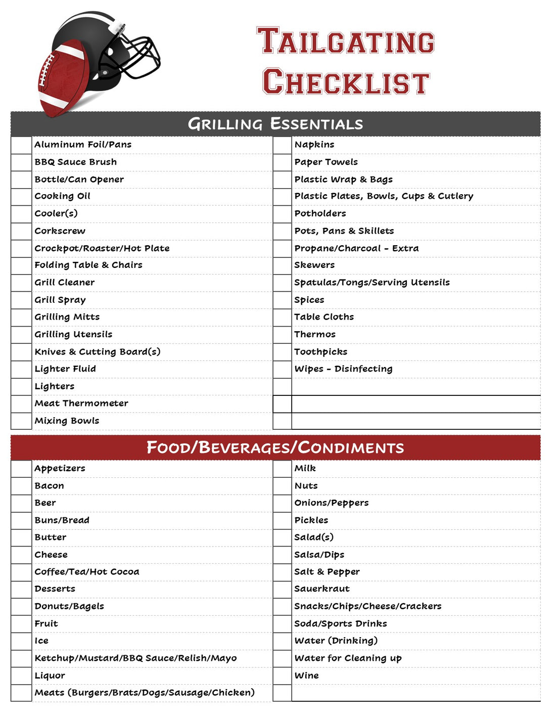 Tailgating Packing Checklist - Ultimate List – Reusable Tournament ...