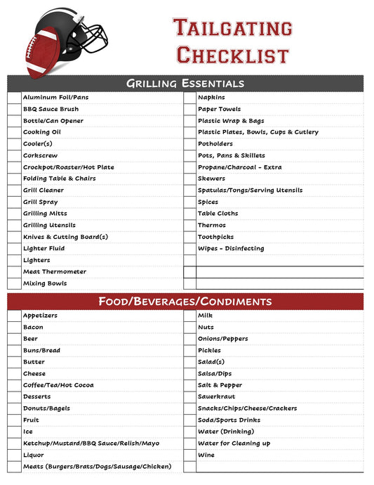 Tailgating Checklist Front