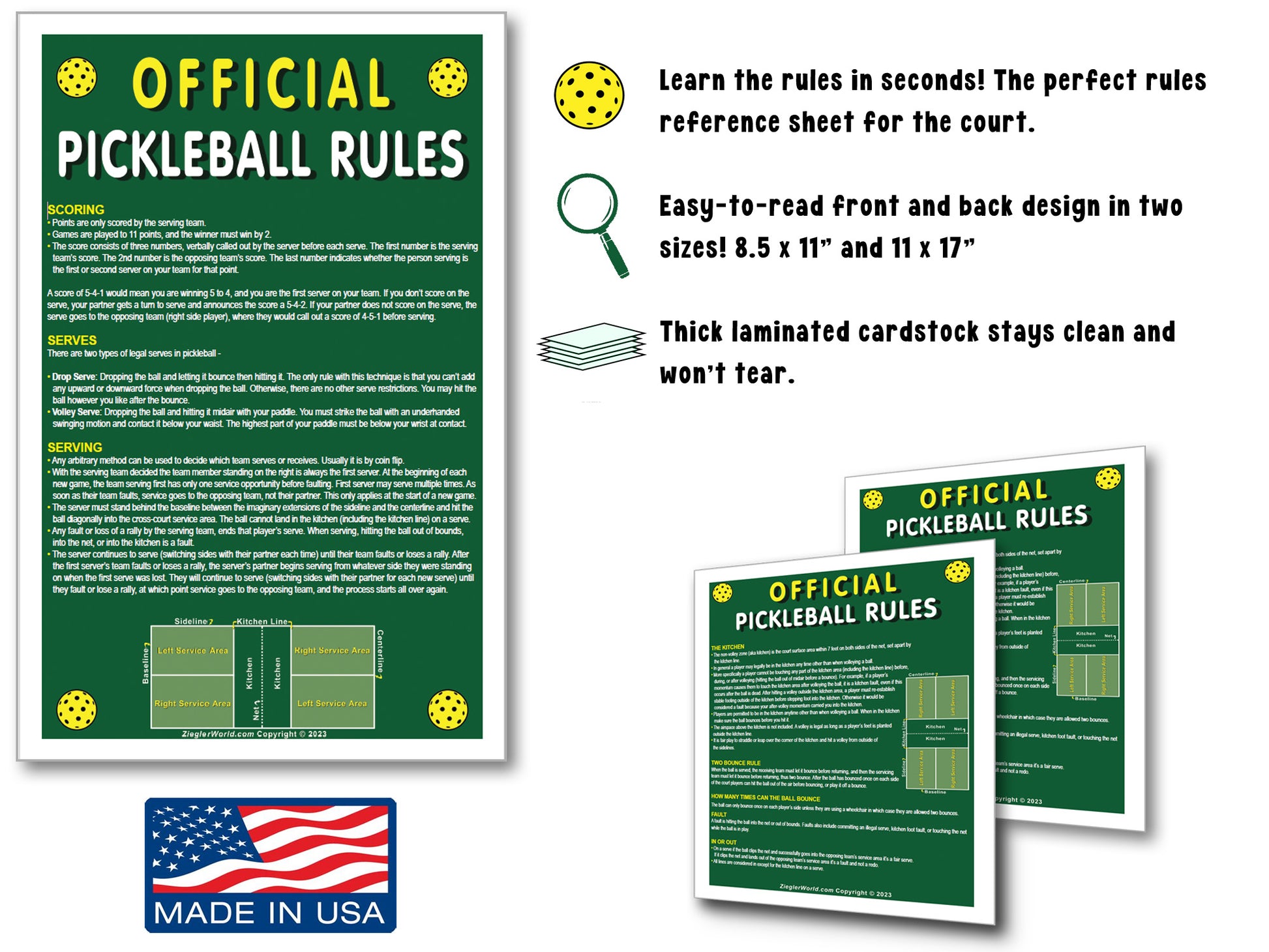 Laminated Pickleball Official Rules